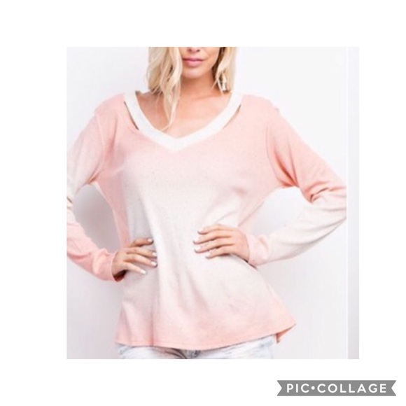 Ombré speckled split neck top - Picture 3 of 4